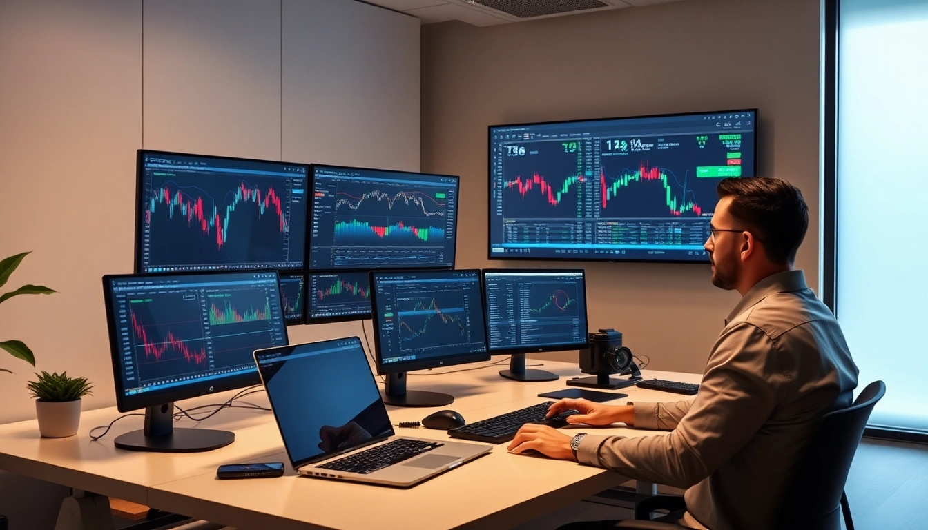 Online Trading for Beginners A beginner-friendly trader analyzes digital charts at a clean,